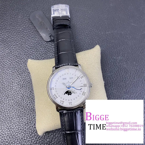 Villeret 6654 40Mm White Dial Black Leather Strap Omf A6654 Option1 Blancpain