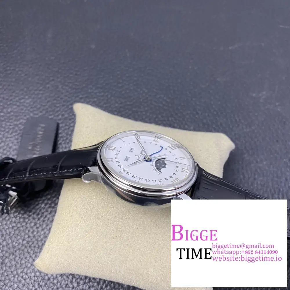 Villeret 6654 40Mm White Dial Black Leather Strap Omf A6654 Blancpain