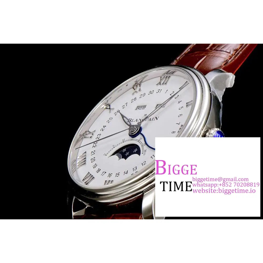 Villeret 6654 40Mm White Dial Brown Leather Strap Omf A6654 Blancpain