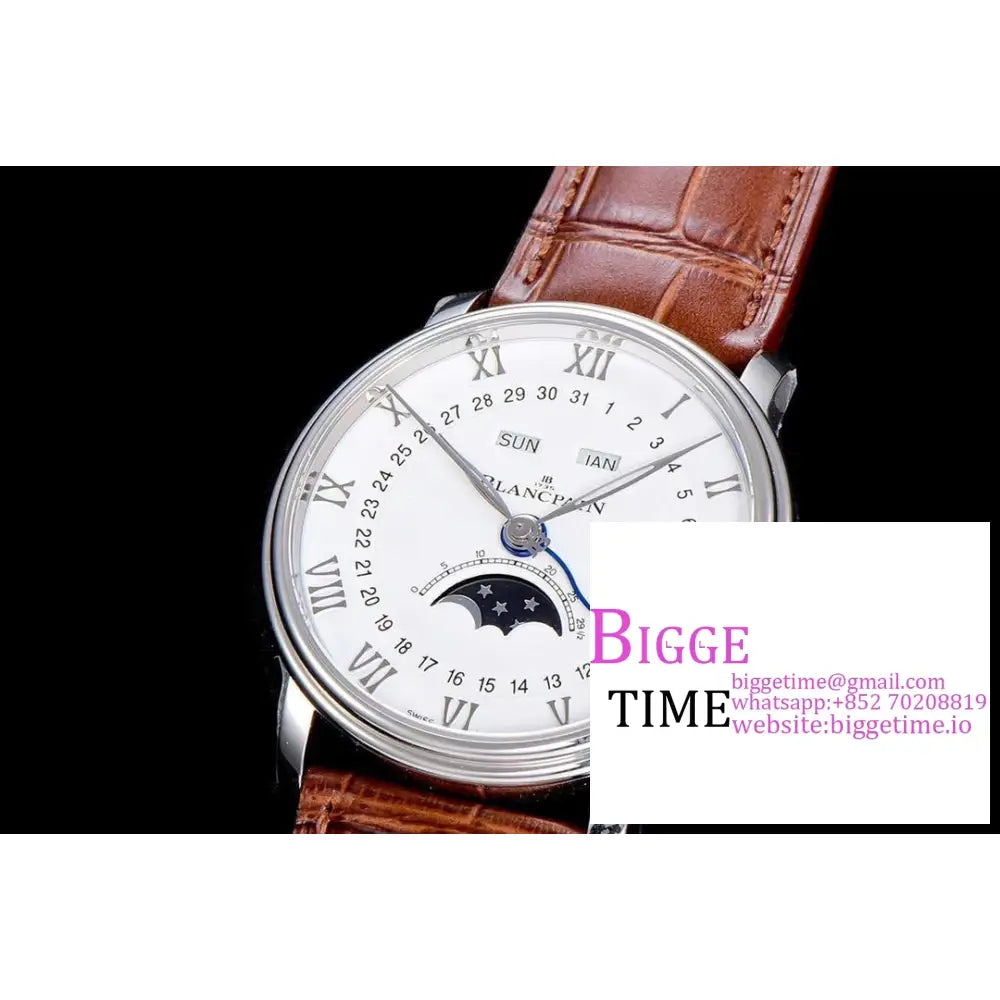 Villeret 6654 40Mm White Dial Brown Leather Strap Omf A6654 Blancpain