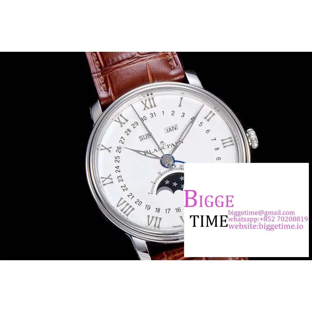 Villeret 6654 40Mm White Dial Brown Leather Strap Omf A6654 Blancpain