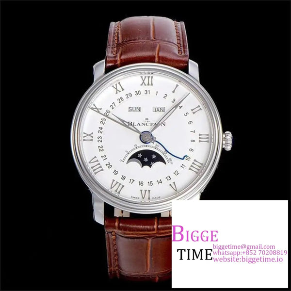 Villeret 6654 40Mm White Dial Brown Leather Strap Omf A6654 Option1 Blancpain