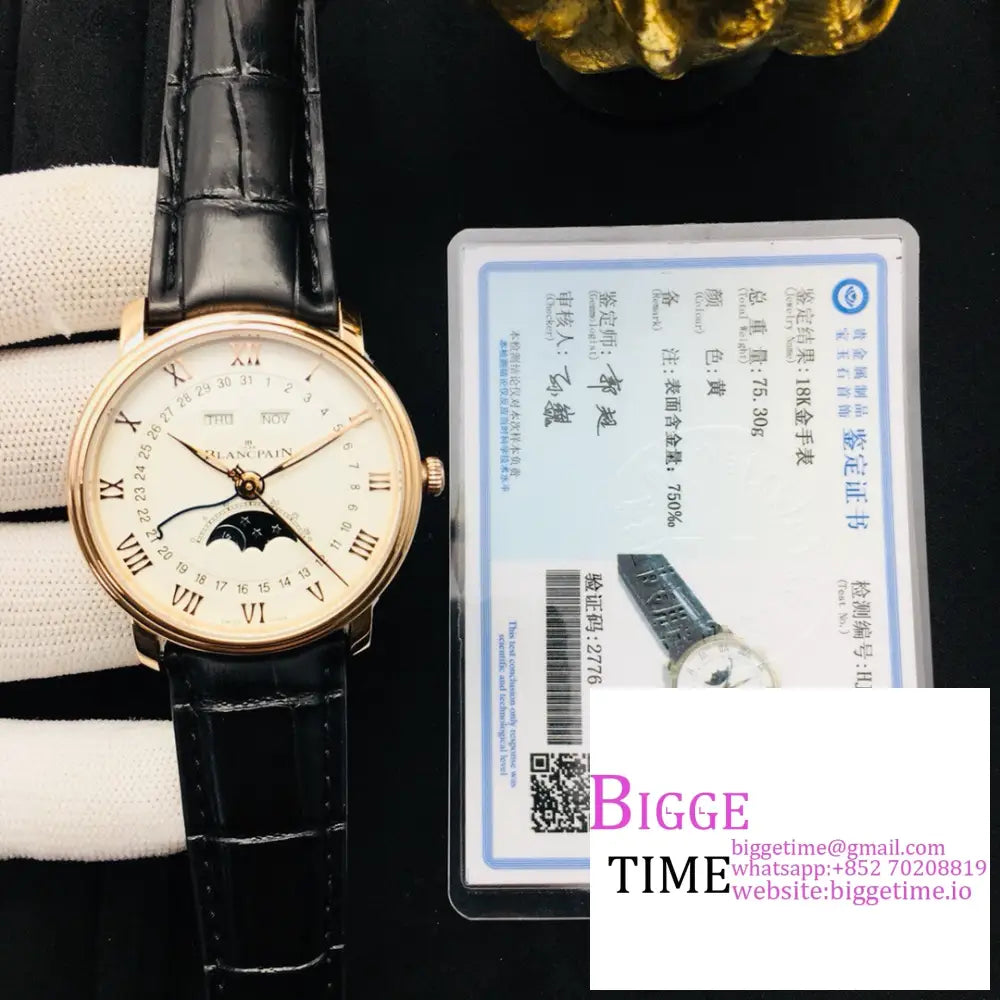 Villeret 6654 40Mm Yg White Dial Black Leather Strap Omf A6654 Blancpain