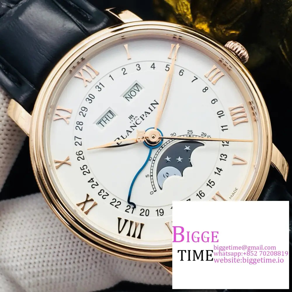 Villeret 6654 40Mm Yg White Dial Black Leather Strap Omf A6654 Blancpain