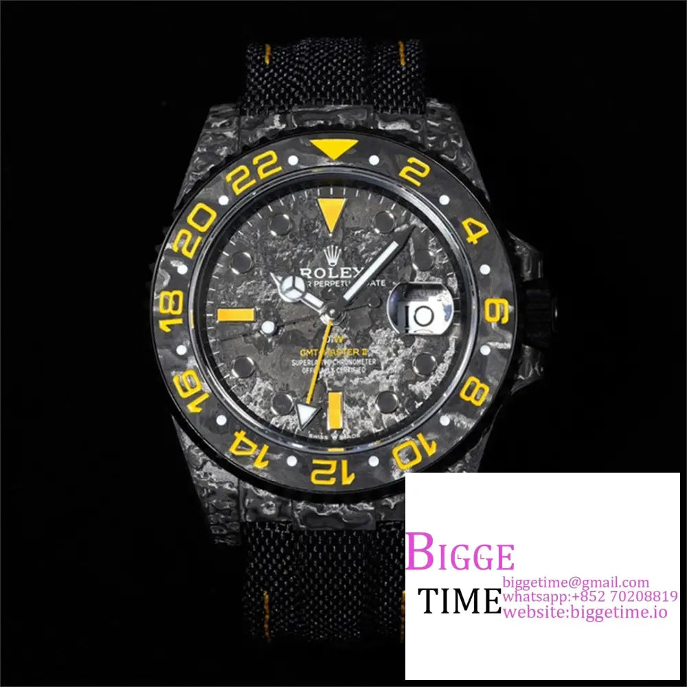 Vsf Vr3186 Diw Gmt-Master Ii Carbon Yellow Bezel Black Dial Nylon Strap Option1 Rolex