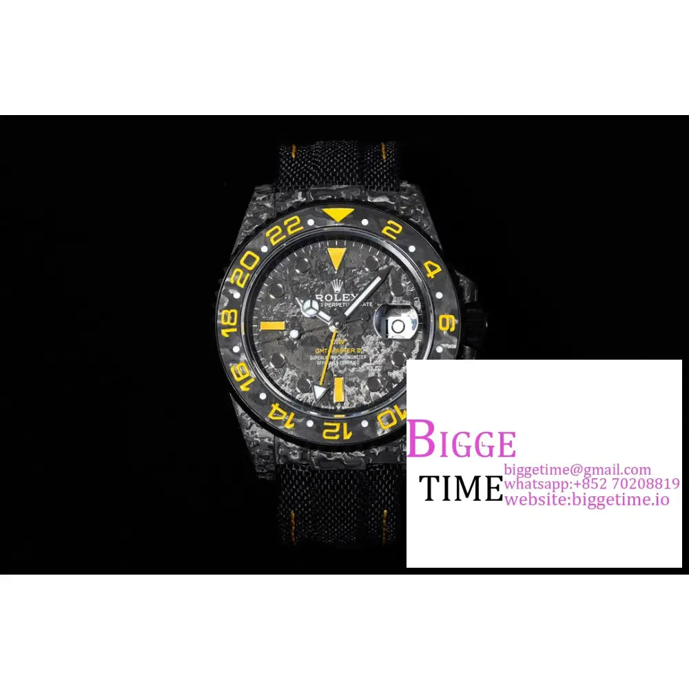 Vsf Vr3186 Diw Gmt-Master Ii Carbon Yellow Bezel Black Dial Nylon Strap Rolex