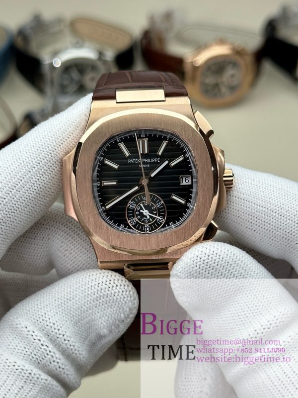 Nautilus 5980 SS 3KF V3  Best Edition black Dial on Leather Strap