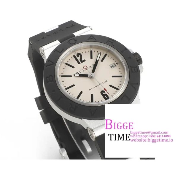 Aluminium 40mm Cream Yellow Dial Black Rubber Strap BVF A2892 - Image 5