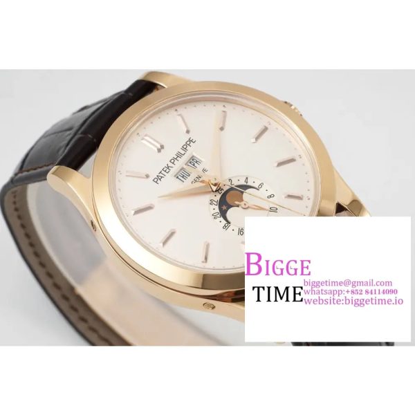 Annual Calendar Moonphase 5396 RG ZF 1:1 Best Edition White Stick Dial on Brown Leather Strap MY9015 - Image 5