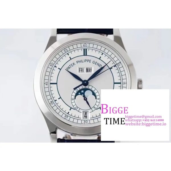Annual Calendar Moonphase 5396 SS PPF 1:1 Best Edition White/Blue Dial on Blue Leather Strap A324 - Image 4