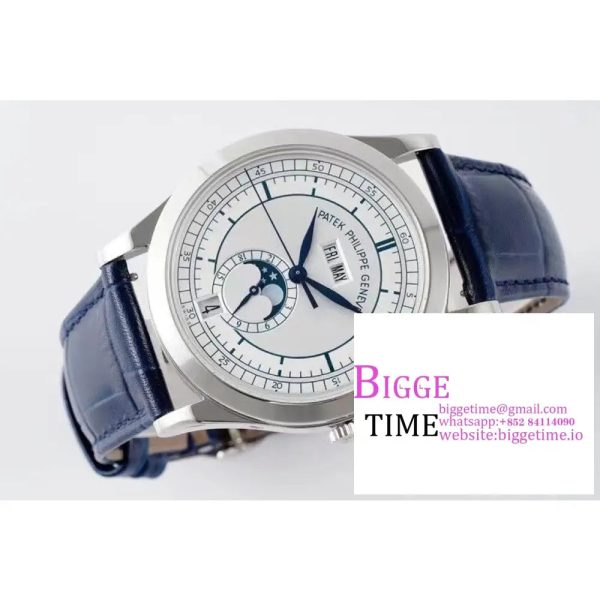 Annual Calendar Moonphase 5396 SS PPF 1:1 Best Edition White/Blue Dial on Blue Leather Strap A324 - Image 5