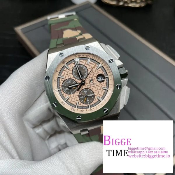 AP Royal Oak Offshore 44mm 26400 Ceramic Bezel Champagne/Black Dial Camo Rubber Strap APF A3126 - Image 3