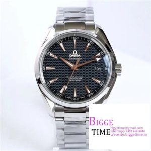 Aqua Terra 150M SS VSF 1:1 Best Edition Black Wave Textured Dial RG Hand on SS Bracelet A8500