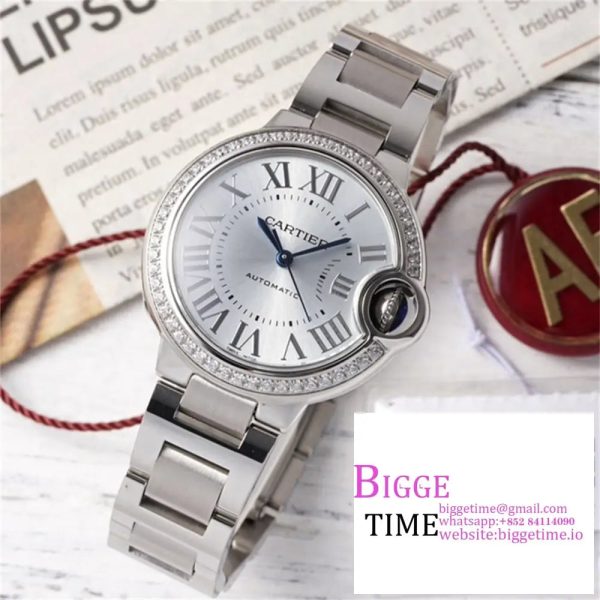 Ballon Bleu 33mm SS AF 1:1 Best Edition Diamond Bezel White Textured Dial on SS Bracelet SEIKO NH05A