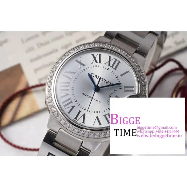 Ballon Bleu 33mm SS AF 1:1 Best Edition Diamond Bezel White Textured Dial on SS Bracelet SEIKO NH05A - Image 2