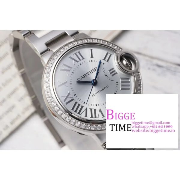 Ballon Bleu 33mm SS AF 1:1 Best Edition Diamond Bezel White Textured Dial on SS Bracelet SEIKO NH05A - Image 4
