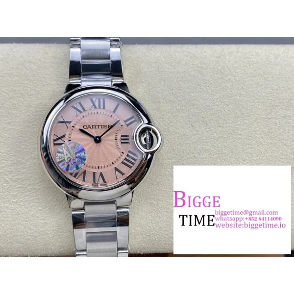 Ballon Bleu 33mm SS AF 1:1 Best Edition Pink Textured Dial on SS Bracelet A1853 - Image 2