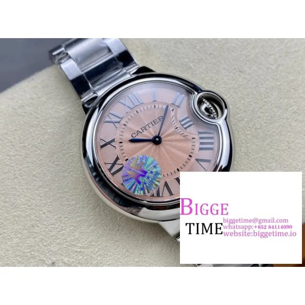 Ballon Bleu 33mm SS AF 1:1 Best Edition Pink Textured Dial on SS Bracelet A1853 - Image 4