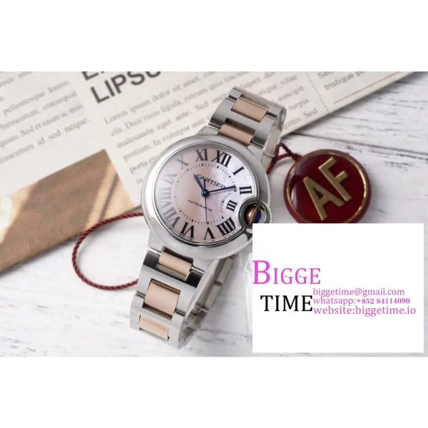 Ballon Bleu 33mm SS AF 1:1 Best Edition Pink Textured Dial on SS/RG Bracelet NH05A - Image 3