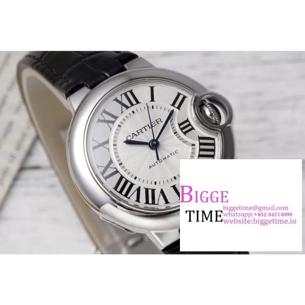 Ballon Bleu 33mm SS AF 1:1 Best Edition White Textured Dial on Black Leather Strap SEIKO NH05A - Image 2