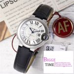 Ballon Bleu 33mm SS AF 1:1 Best Edition White Textured Dial on Black Leather Strap SEIKO NH05A