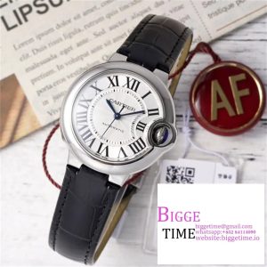 Ballon Bleu 33mm SS AF 1:1 Best Edition White Textured Dial on Black Leather Strap SEIKO NH05A