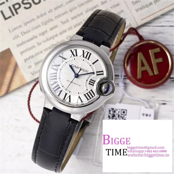 Ballon Bleu 33mm SS AF 1:1 Best Edition White Textured Dial on Black Leather Strap SEIKO NH05A