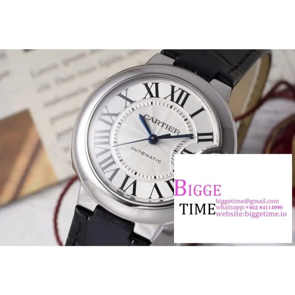 Ballon Bleu 33mm SS AF 1:1 Best Edition White Textured Dial on Black Leather Strap SEIKO NH05A - Image 3