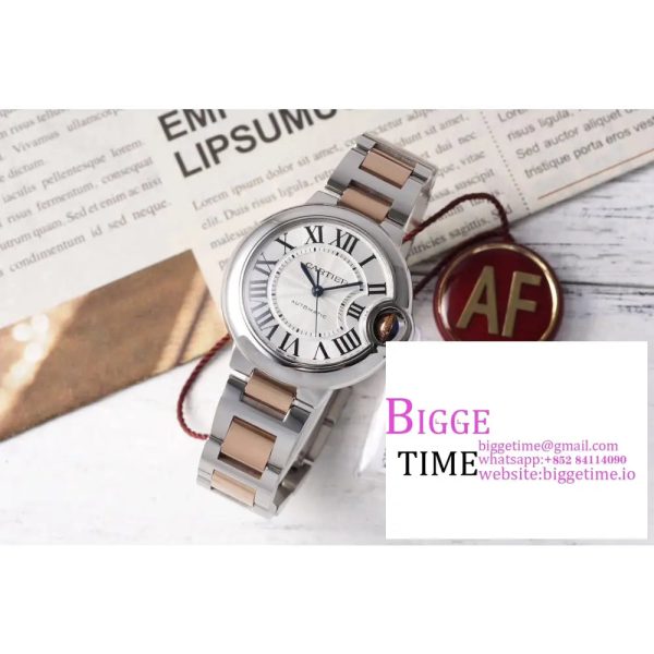 Ballon Bleu 33mm SS/RG AF 1:1 Best Edition White Textured Dial on SS/RG Bracelet SEIKO NH05A - Image 6