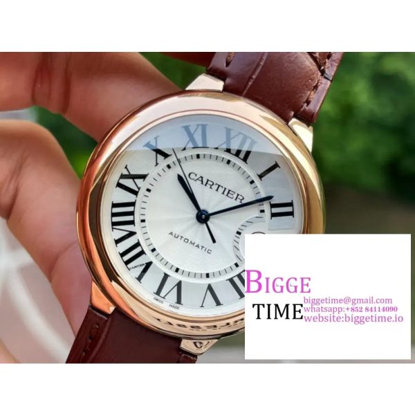 Ballon Bleu 42mm RG AF 1:1 Best Edition Blue Hands White Textured Dial on Brown Leather Strap A2824 - Image 4
