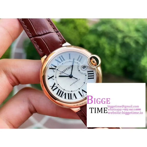 Ballon Bleu 42mm RG AF 1:1 Best Edition Blue Hands White Textured Dial on Brown Leather Strap A2824 - Image 2