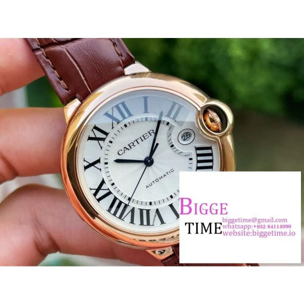 Ballon Bleu 42mm RG AF 1:1 Best Edition Blue Hands White Textured Dial on Brown Leather Strap A2824 - Image 3