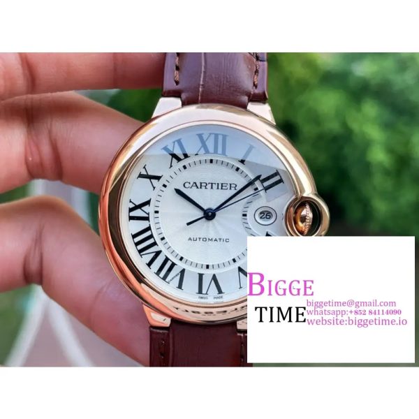 Ballon Bleu 42mm RG AF 1:1 Best Edition Blue Hands White Textured Dial on Brown Leather Strap A2824 - Image 6