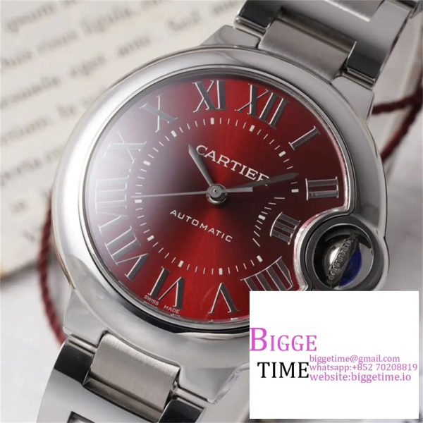 Ballon Bleu De Cartier 33mm Red Dial SS Bracelet AF NH05A