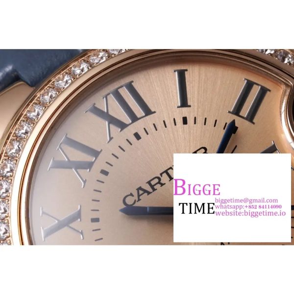 Ballon Bleu De Cartier 33mm RG Diamond Bezel Champagne Dial Blue Leather Strap AF NH05A - Image 6
