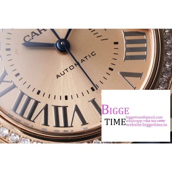 Ballon Bleu De Cartier 33mm RG Diamond Bezel Champagne Dial Blue Leather Strap AF NH05A - Image 4