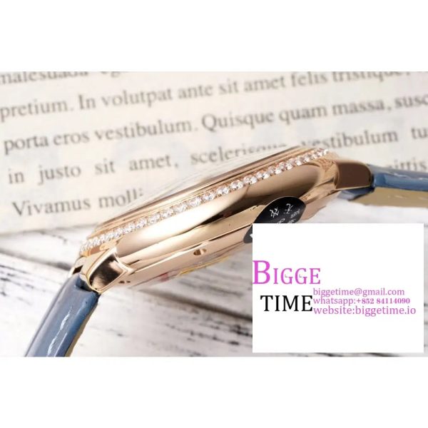 Ballon Bleu De Cartier 33mm RG Diamond Bezel Champagne Dial Blue Leather Strap AF NH05A - Image 8