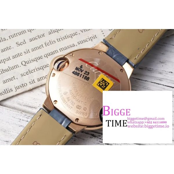 Ballon Bleu De Cartier 33mm RG Diamond Bezel Champagne Dial Blue Leather Strap AF NH05A - Image 9