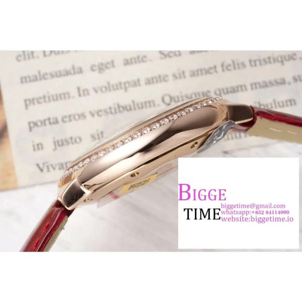 Ballon Bleu De Cartier 33mm RG Diamond Bezel White Dial Red Leather Strap AF NH05A - Image 7