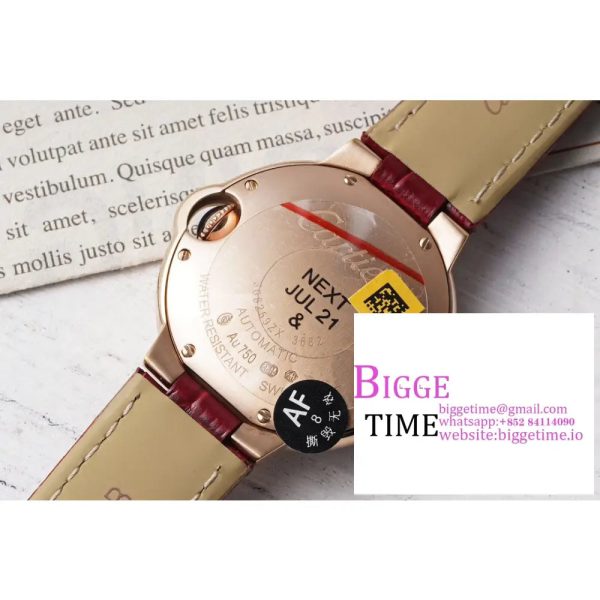 Ballon Bleu De Cartier 33mm RG Diamond Bezel White Dial Red Leather Strap AF NH05A - Image 9