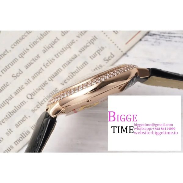Ballon Bleu De Cartier 33mm RG Double Diamond Bezel White Dial Black Leather Strap AF NH05A - Image 8