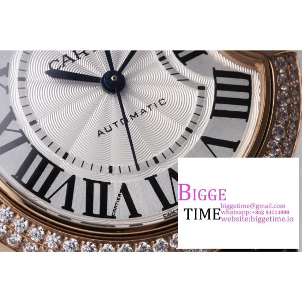 Ballon Bleu De Cartier 33mm RG Double Diamond Bezel White Dial Black Leather Strap AF NH05A - Image 4