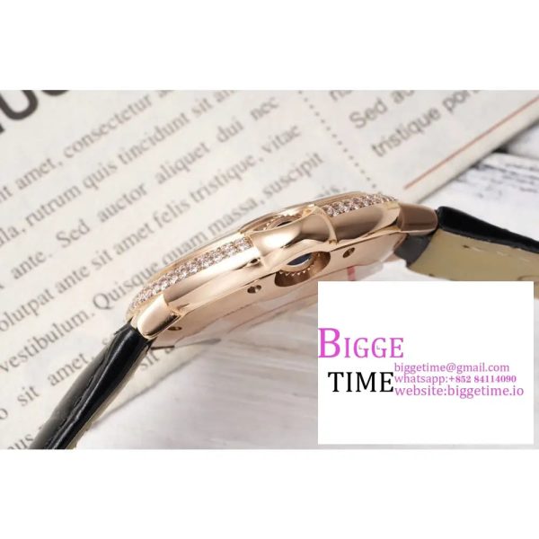 Ballon Bleu De Cartier 33mm RG Double Diamond Bezel White Dial Black Leather Strap AF NH05A - Image 6