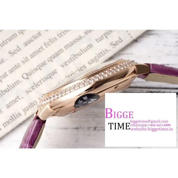 Ballon Bleu De Cartier 33mm RG Double Diamond Bezel White Dial Purple Leather Strap AF NH05A - Image 7