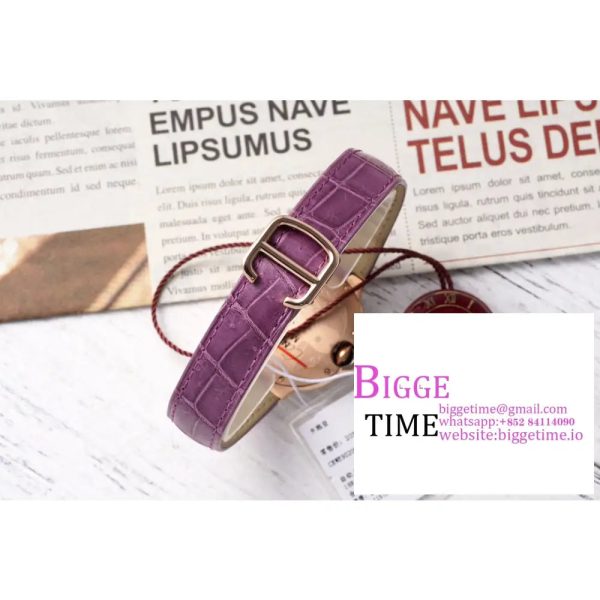 Ballon Bleu De Cartier 33mm RG Double Diamond Bezel White Dial Purple Leather Strap AF NH05A - Image 6