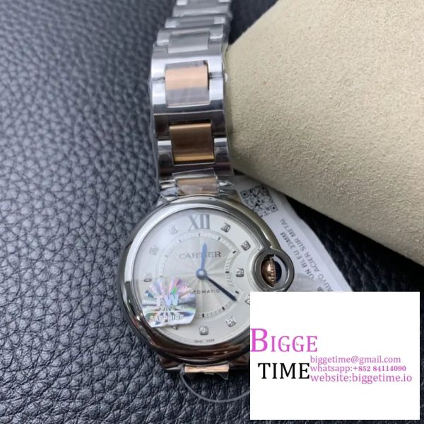 Ballon Bleu De Cartier 33mm RG/SS White Dial Diamond Marker Two Hands RG/SS Bracelet TWF NH05A - Image 5