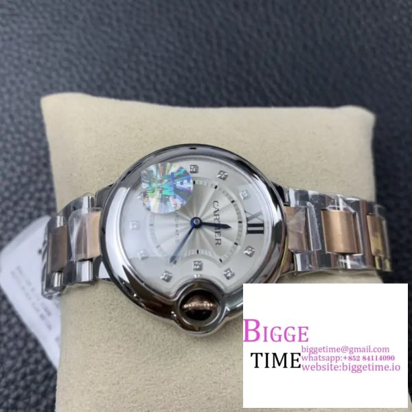 Ballon Bleu De Cartier 33mm RG/SS White Dial Diamond Marker Two Hands RG/SS Bracelet TWF NH05A - Image 2