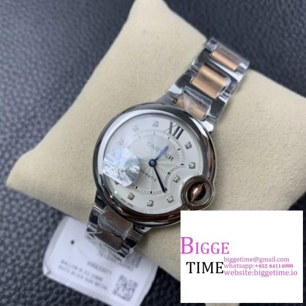 Ballon Bleu De Cartier 33mm RG/SS White Dial Diamond Marker Two Hands RG/SS Bracelet TWF NH05A - Image 4