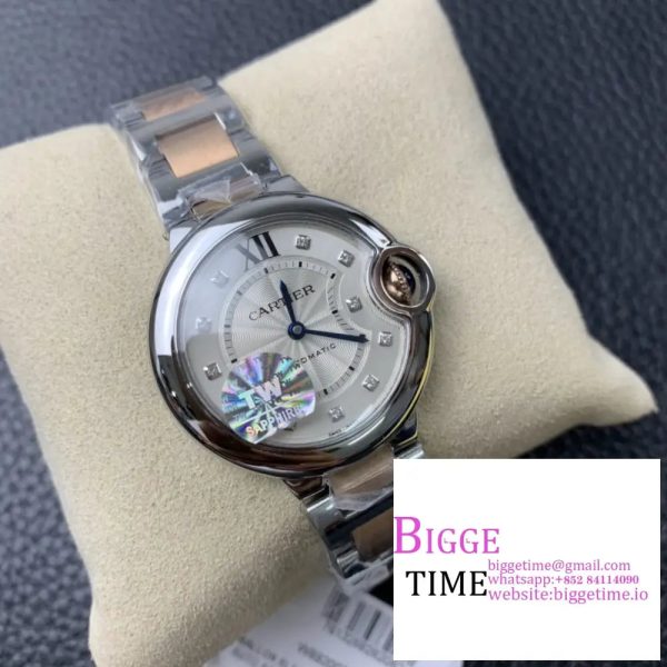 Ballon Bleu De Cartier 33mm RG/SS White Dial Diamond Marker Two Hands RG/SS Bracelet TWF NH05A - Image 6