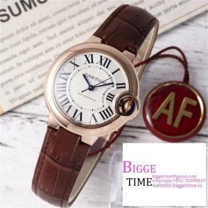Ballon Bleu De Cartier 33mm RG White Dial Brown Leather Strap AF NH05A